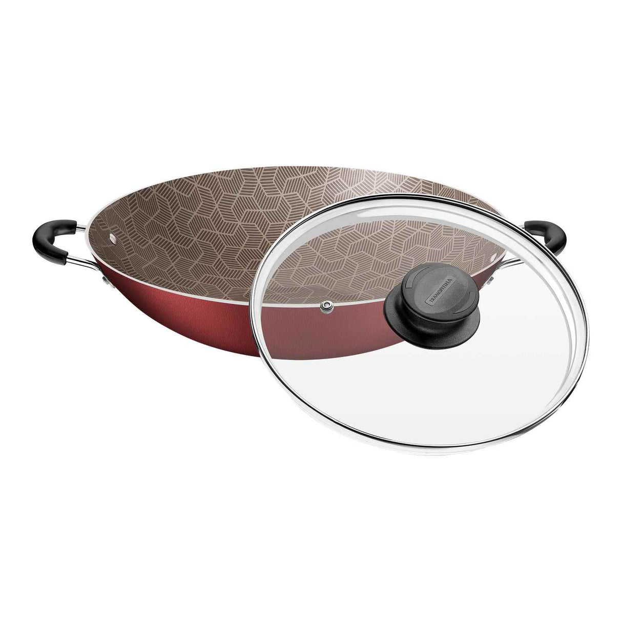 Wok Paris Aluminio 32 cm con Revestimiento Interno y Externo Antiadherente Starflon Max Rojo con Tapa de Vidrio Rojo - Ollas y Sartenes | Bylmo