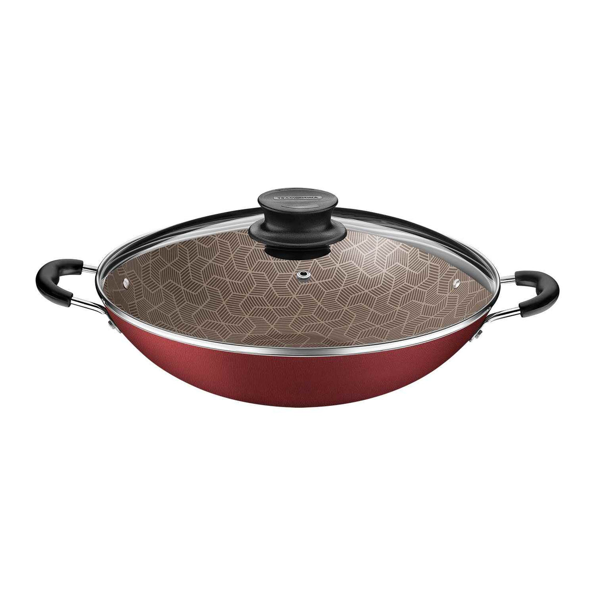 Wok Paris Aluminio 32 cm con Revestimiento Interno y Externo Antiadherente Starflon Max Rojo con Tapa de Vidrio Rojo - Ollas y Sartenes | Bylmo