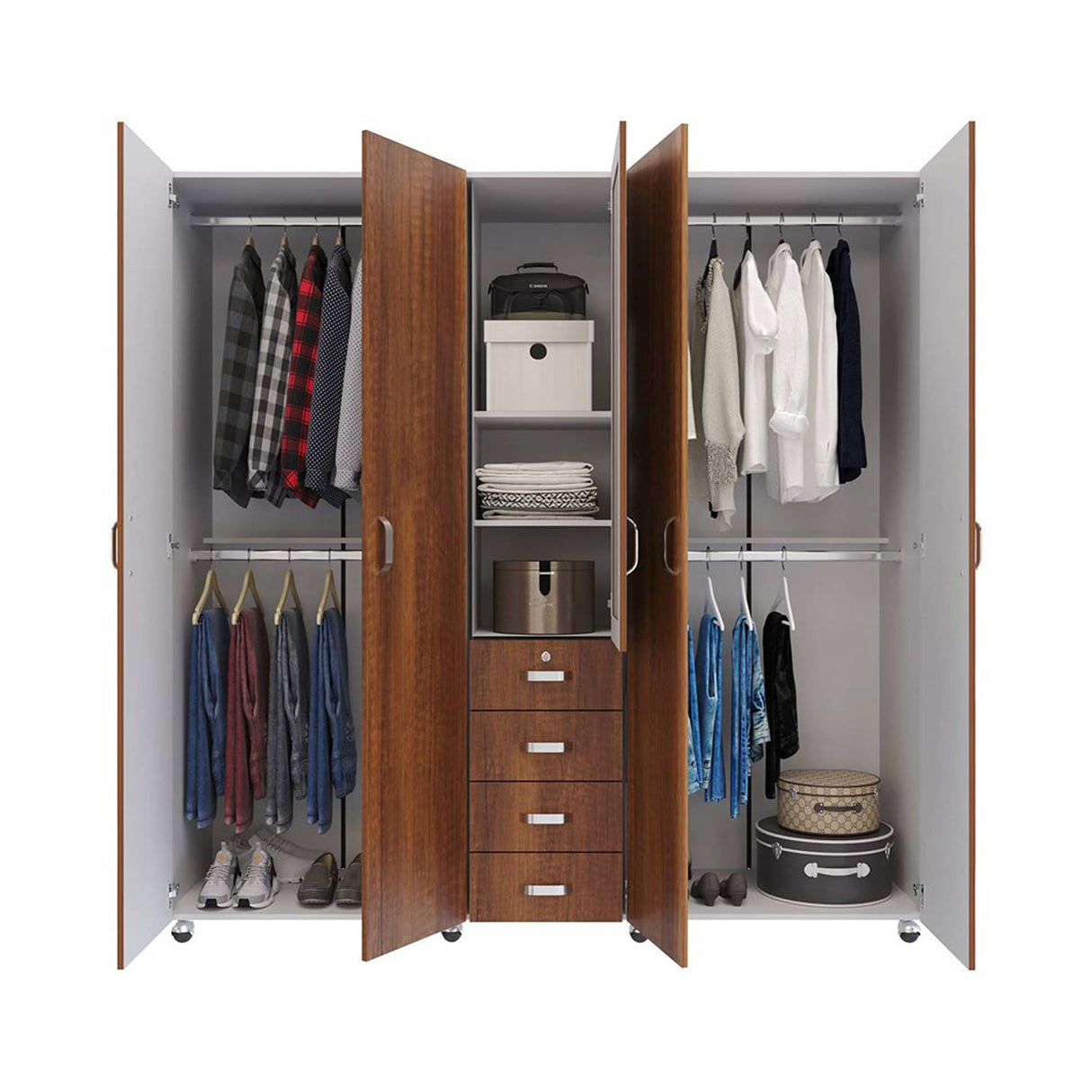 Closet Atlas Caramelo 200x200cm con Cuatro Cajones Cuatro Puertas y con Espejo - Closets | Bylmo