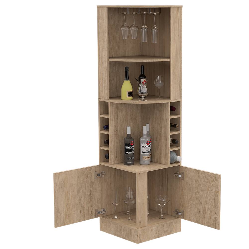 Bar Esquinero Esquinero Syrah Rovere 46.9x180.6cm con Un Cajón y con Ocho Portabotellas - Bares | Bylmo