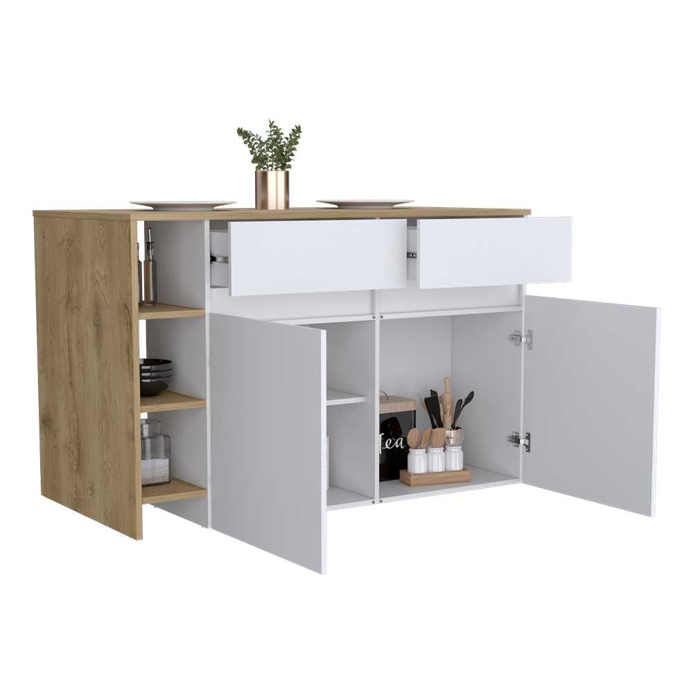 Barra de Cocina Bari Blanco 140x90cm con Cuatro Entrepaños y Ocho Compartimientos - Barras y Muebles Auxiliares | Bylmo