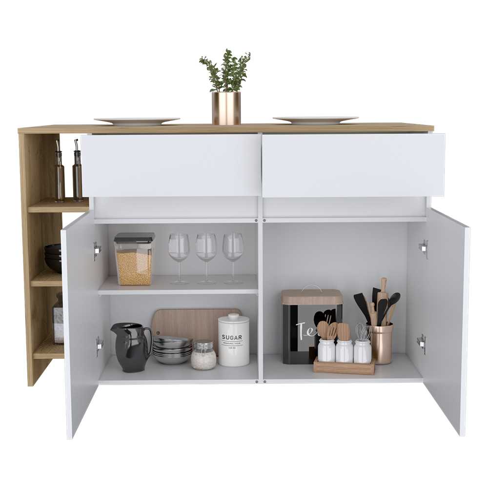 Barra de Cocina Bari Blanco 140x90cm con Cuatro Entrepaños y Ocho Compartimientos - Barras y Muebles Auxiliares | Bylmo