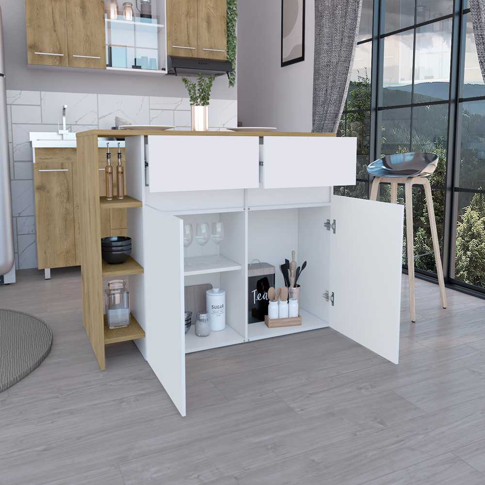 Barra de Cocina Bari Blanco 140x90cm con Cuatro Entrepaños y Ocho Compartimientos - Barras y Muebles Auxiliares | Bylmo