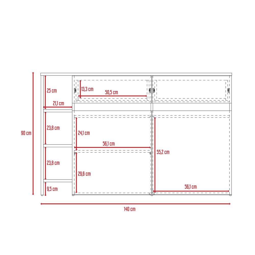 Barra de Cocina Bari Blanco 140x90cm con Cuatro Entrepaños y Ocho Compartimientos - Barras y Muebles Auxiliares | Bylmo