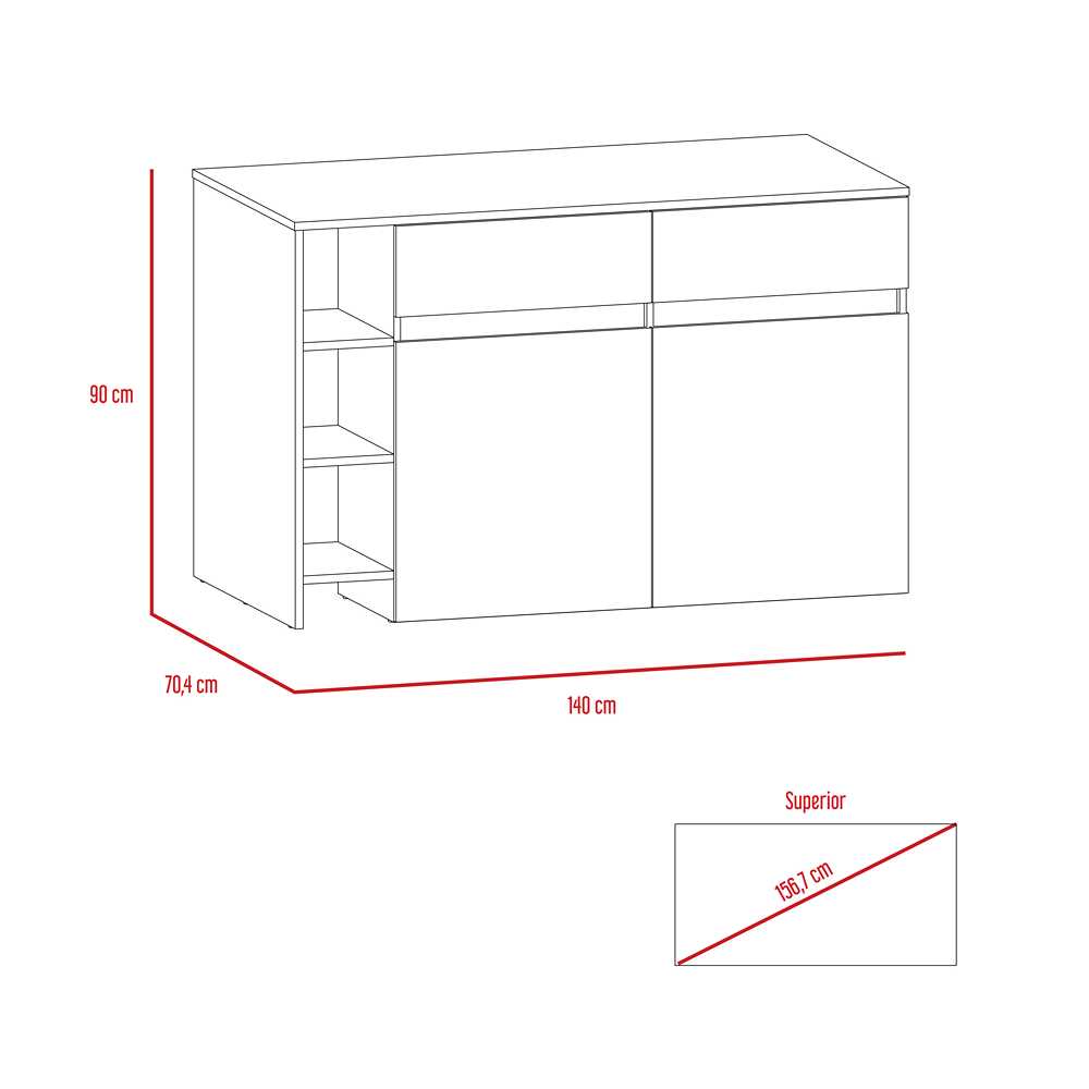 Barra de Cocina Bari Blanco 140x90cm con Cuatro Entrepaños y Ocho Compartimientos - Barras y Muebles Auxiliares | Bylmo