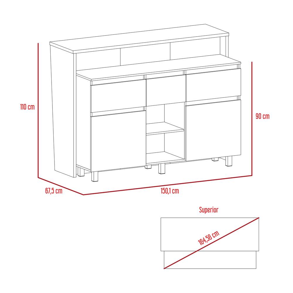 Barra de Cocina Kiara Rovere y Taupe 150 cm con Dos Puertas y Tres Cajones - Muebles Organizadores | Bylmo