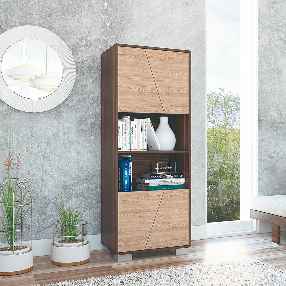 Biblioteca Fraktal Habano 59.5x153.5cm Rectangular con Cinco Compartimientos - Bibliotecas | Bylmo