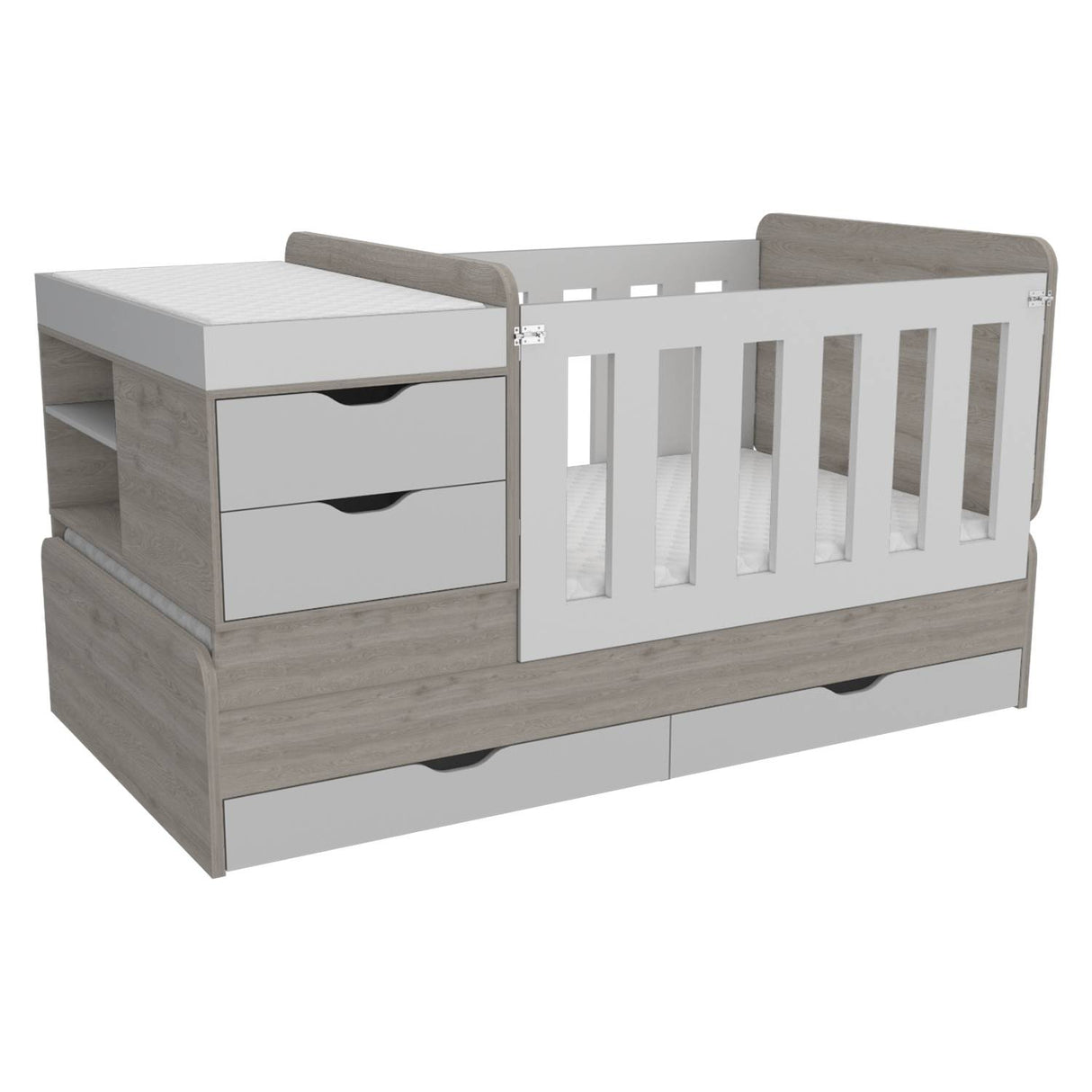 Cama Corral Rosario Blanco y Ceniza 106x99.45cm para Colchón Sencillo sin Colchón y con Cabecero - Camas | Bylmo