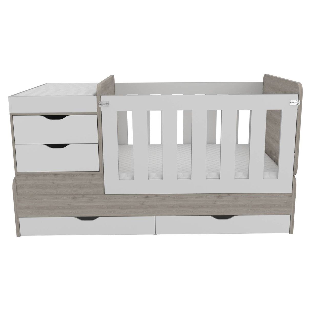 Cama Corral Rosario Blanco y Ceniza 106x99.45cm para Colchón Sencillo sin Colchón y con Cabecero - Camas | Bylmo