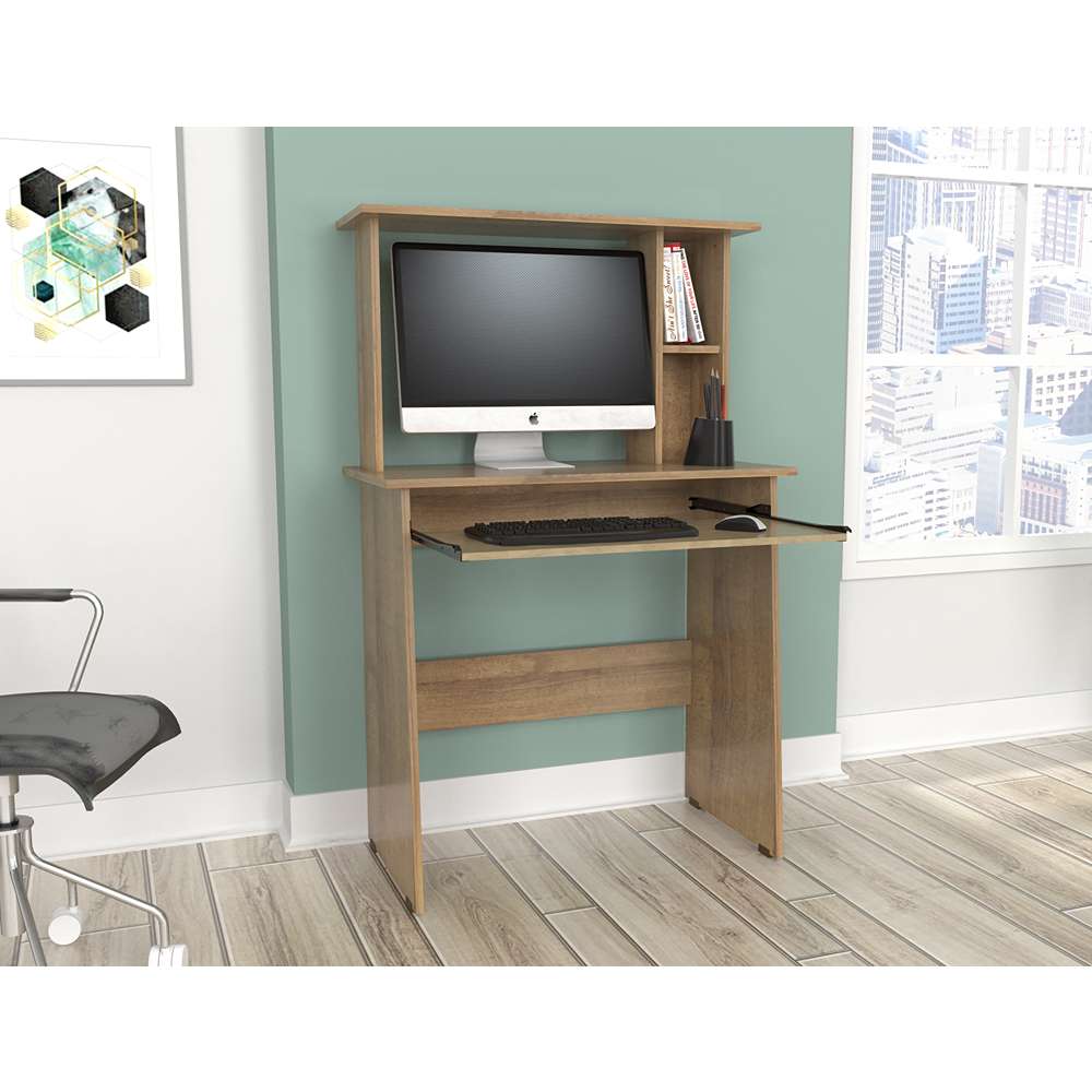 Centro de Computo Winsford Amaretto 80 cm con Biblioteca Superior - Oficina | Bylmo