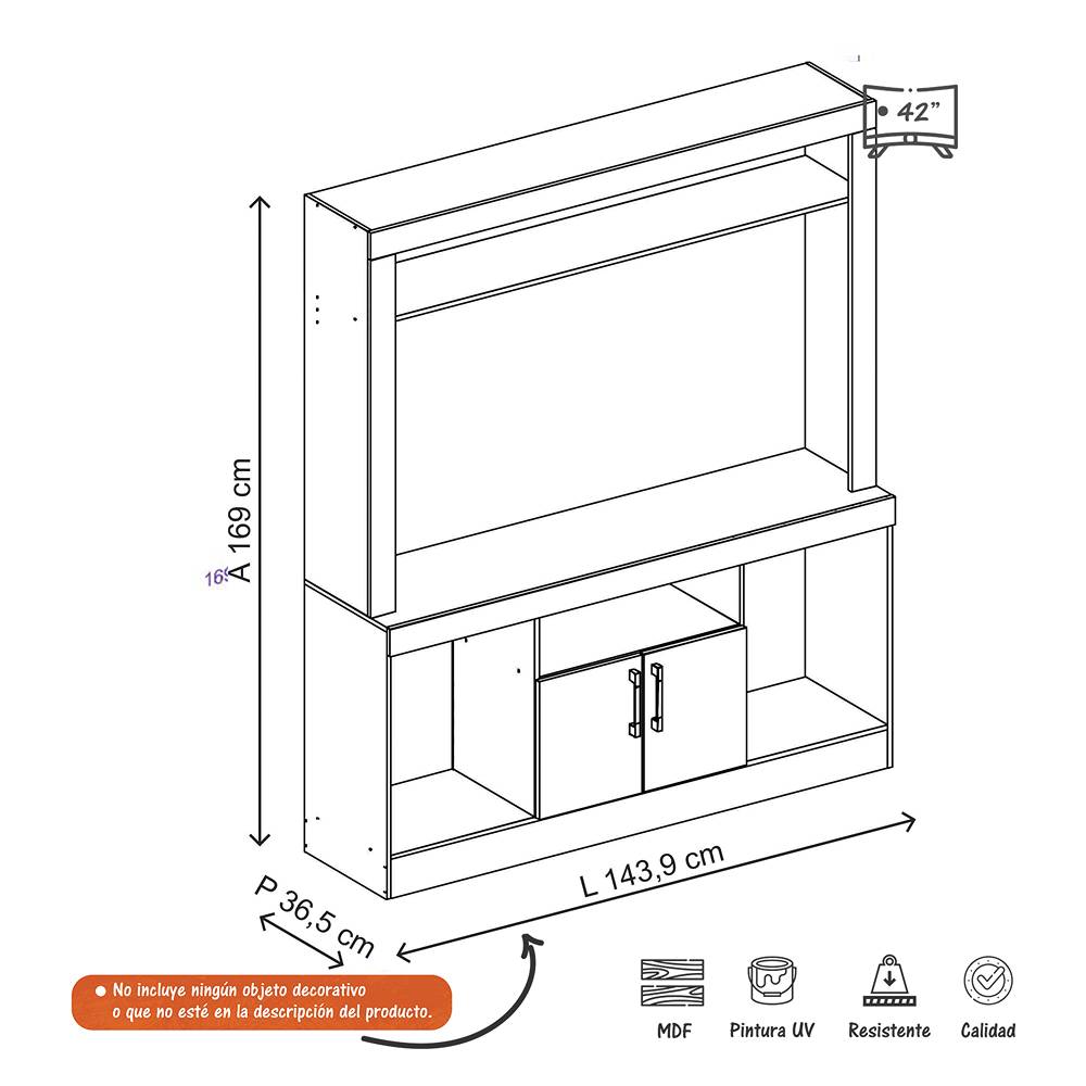 Centro de Entretenimiento Blanco 143 cm con Dos Puertas - Muebles para TV | Bylmo