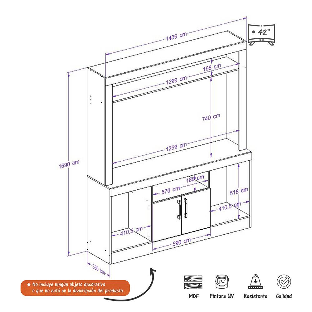 Centro de Entretenimiento Blanco 143 cm con Dos Puertas - Muebles para TV | Bylmo