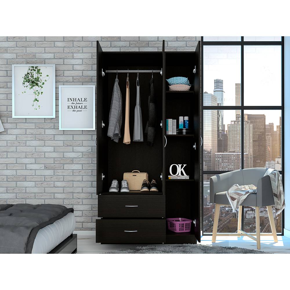 Closet Austral Z Wengue 90x180cm con 2 Cajones con 3 Entrepaños - Closets | Bylmo