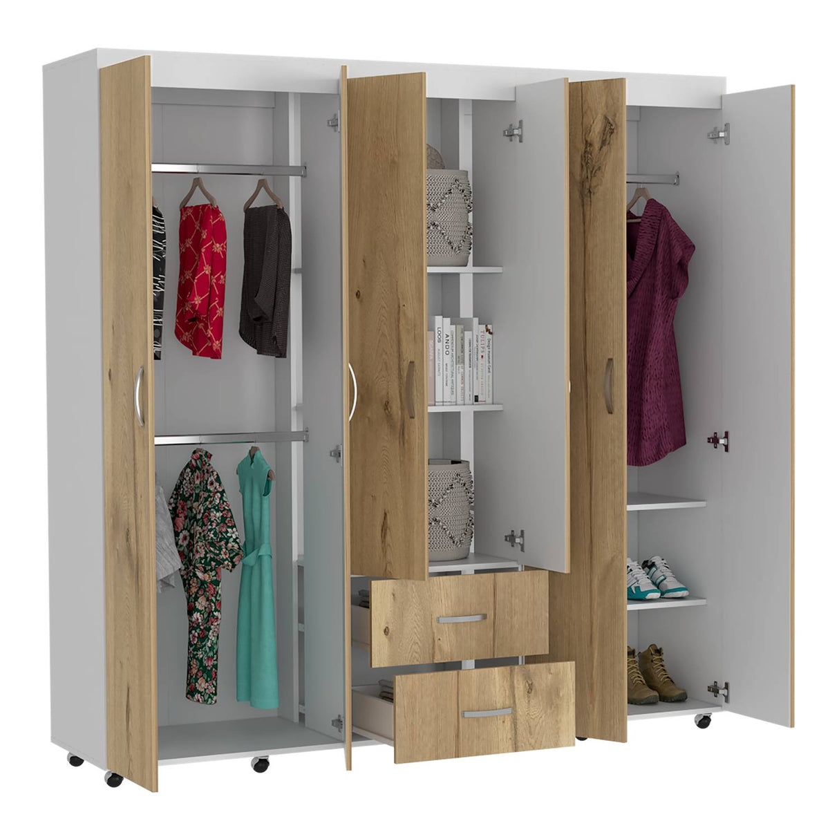 Closet Bariloche Duna 200 cm con Seis Puertas, Dos Cajones y Rodachinas - Closets | Bylmo