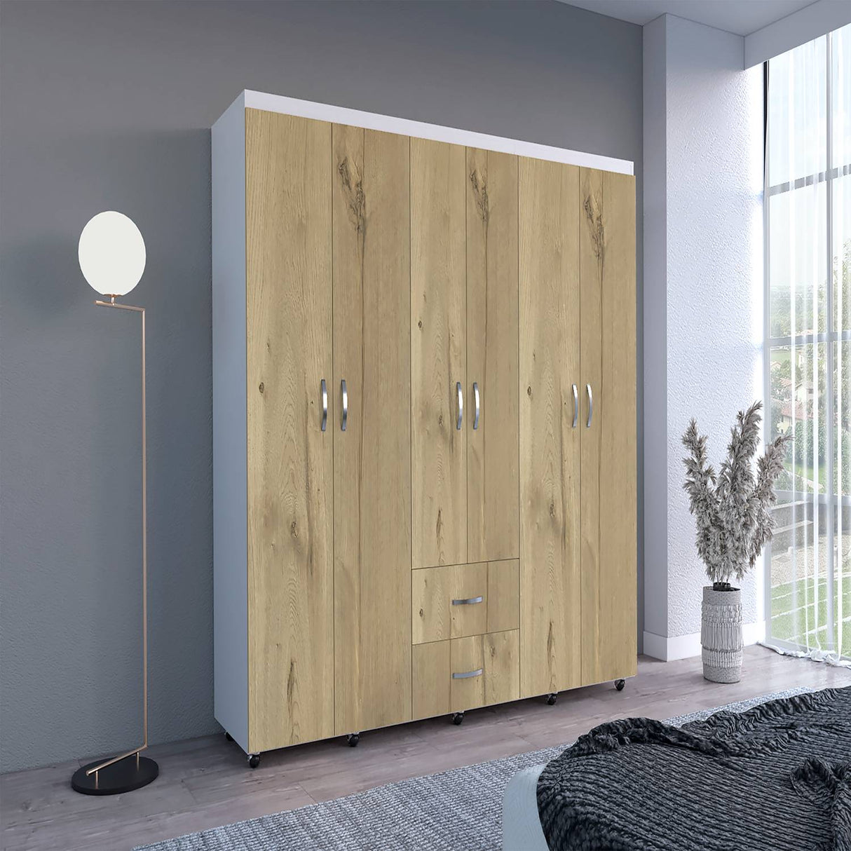 Closet Bariloche Duna 200 cm con Seis Puertas, Dos Cajones y Rodachinas - Closets | Bylmo