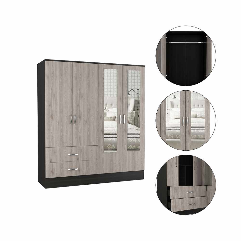Closet Cidra Ceniza 160x180cm con 2 Cajones con 4 Entrepaños con Espejo - Closets | Bylmo