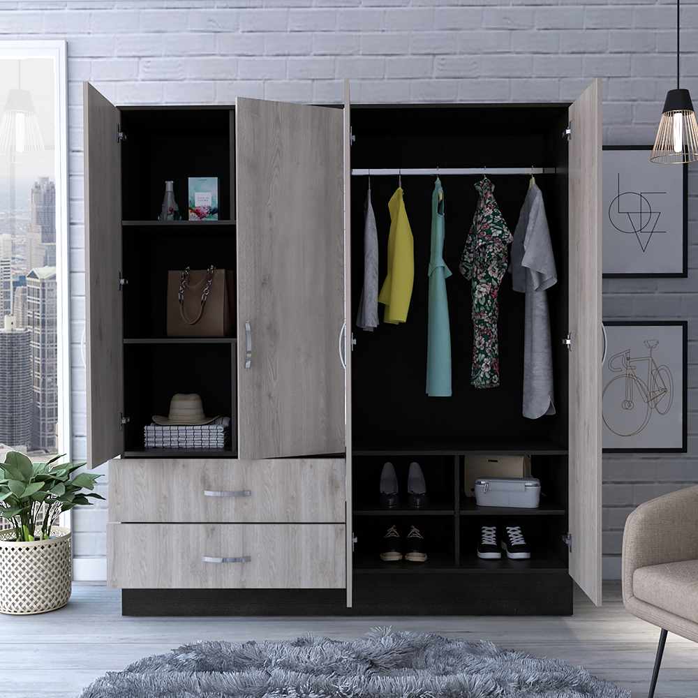 Closet Cidra Ceniza 160x180cm con 2 Cajones con 4 Entrepaños con Espejo - Closets | Bylmo