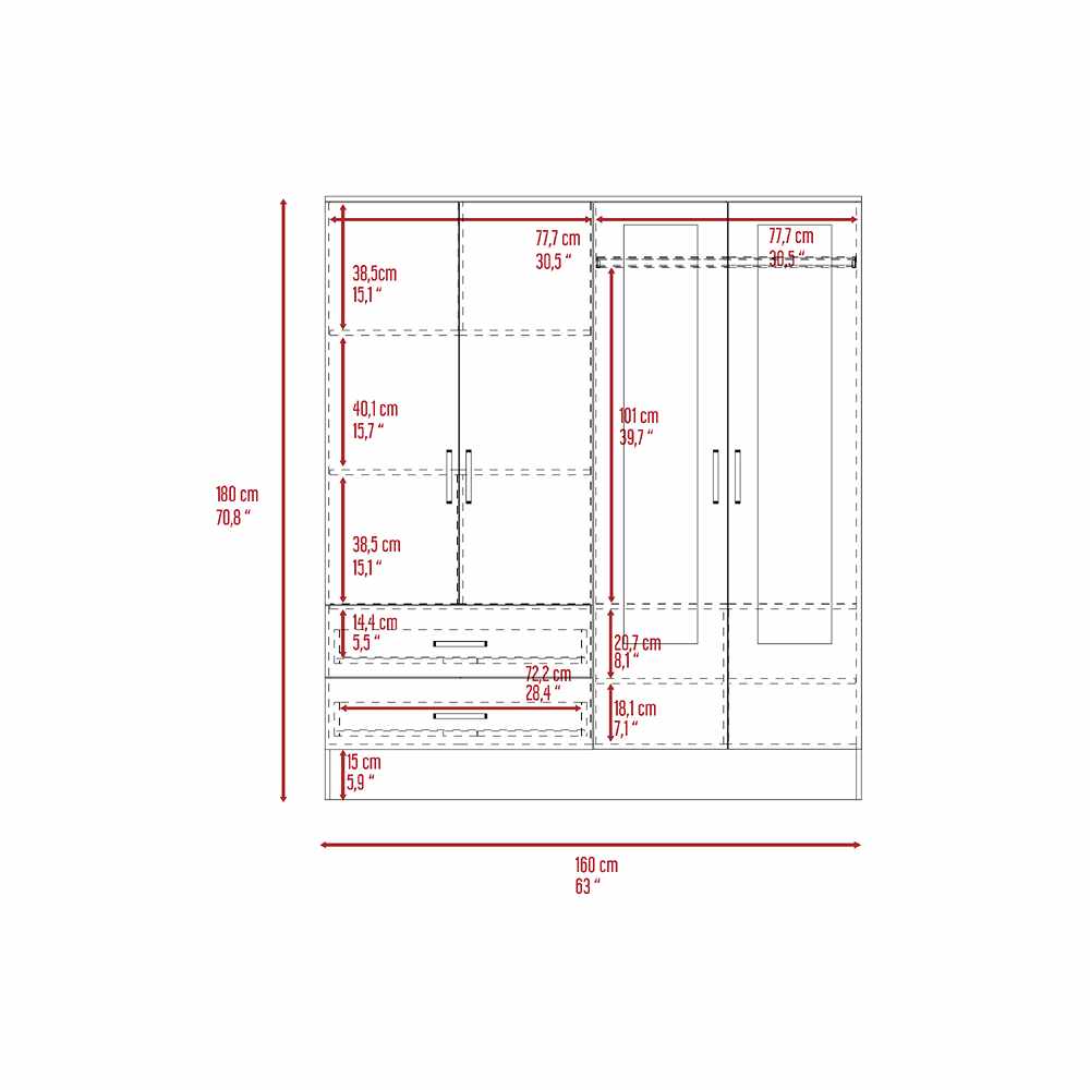 Closet Cidra Ceniza 160x180cm con 2 Cajones con 4 Entrepaños con Espejo - Closets | Bylmo