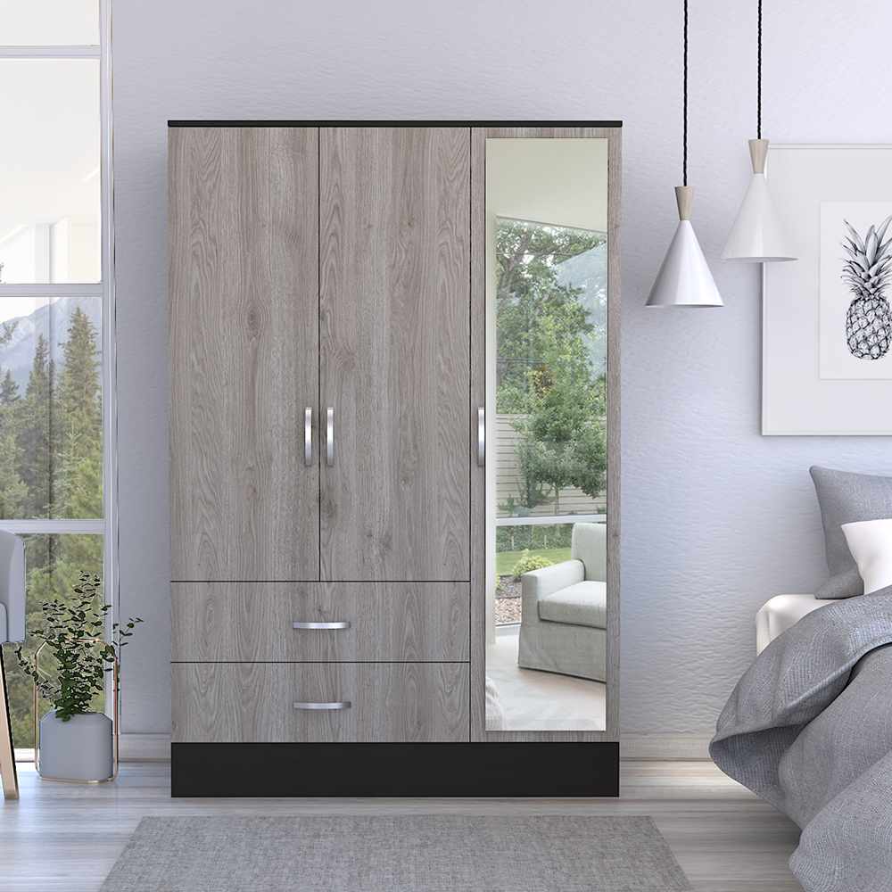 Closet Cidra Wengue 120x181cm con 2 Cajones con 3 Entrepaños con Espejo - Closets | Bylmo