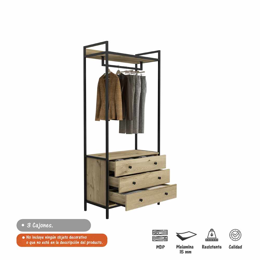Closet Collect Duna 80x180cm con 3 Cajones sin Entrepaños - Closets | Bylmo