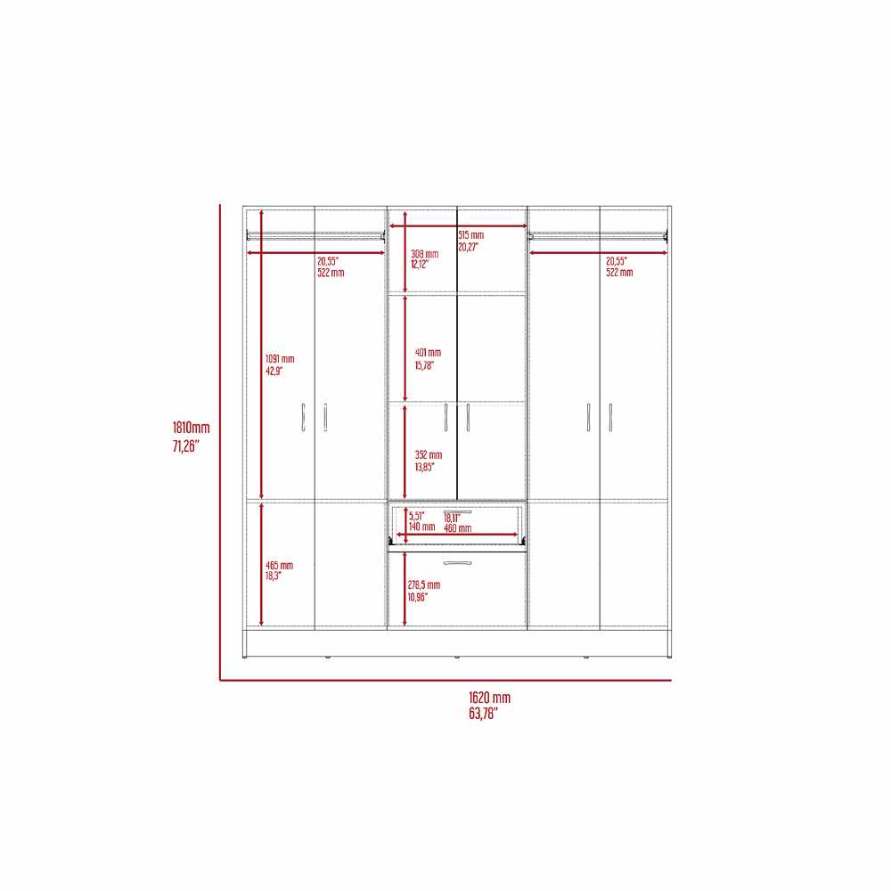 Closet Luna Wengue 162x171cm con 1 Cajones con 4 Entrepaños - Closets | Bylmo