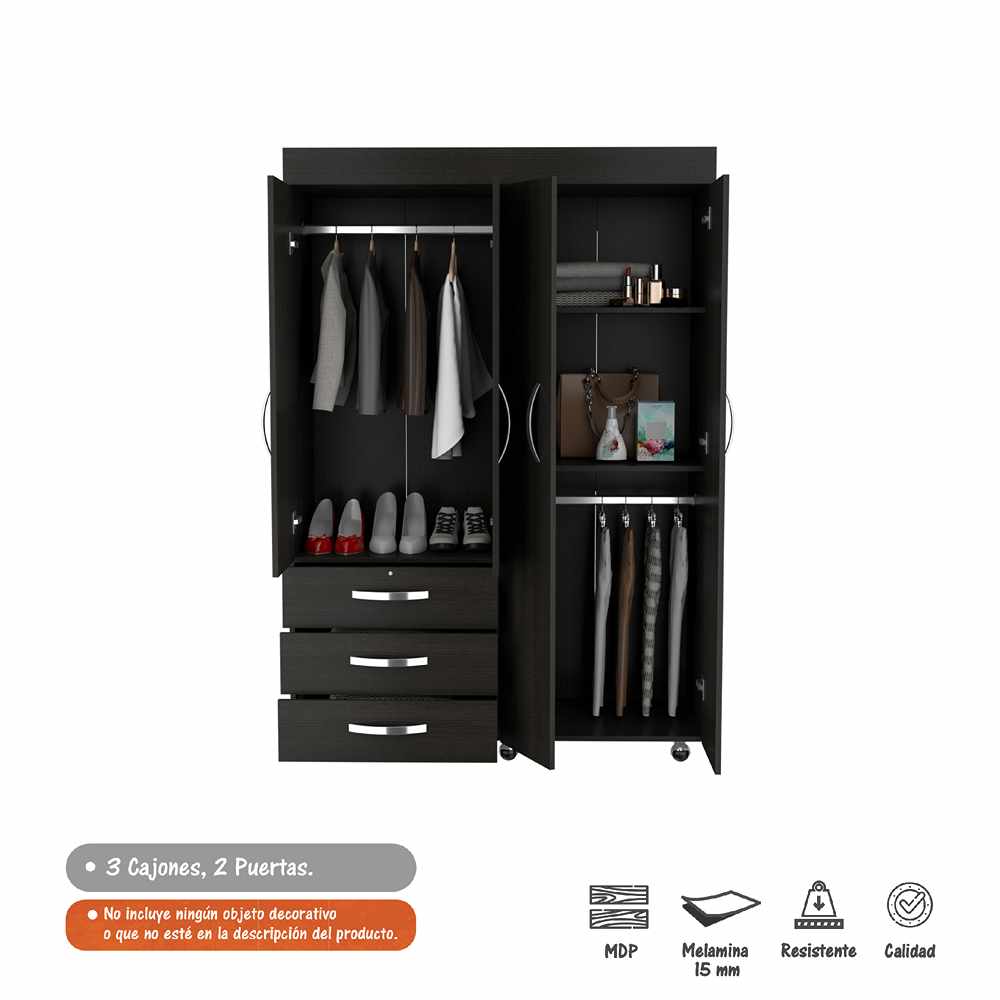Closet Isisi Wengue 119x173cm con 3 Cajones con 2 Entrepaños - Closets | Bylmo