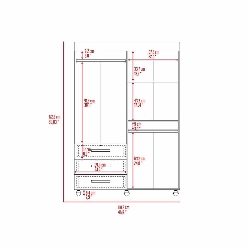 Closet Isisi Wengue 119x173cm con 3 Cajones con 2 Entrepaños - Closets | Bylmo