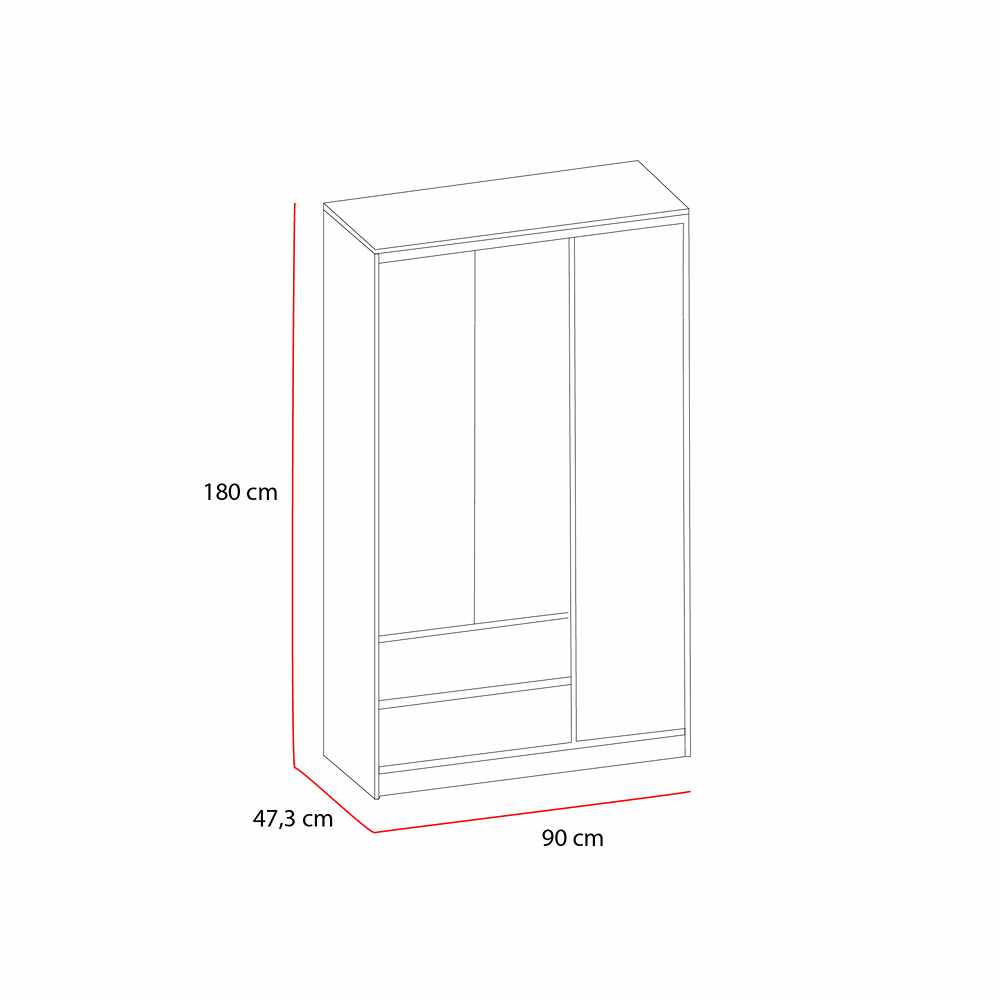 Closet Mistico Wengue 90 cm con Tres Puertas y Dos Cajones - Closets | Bylmo