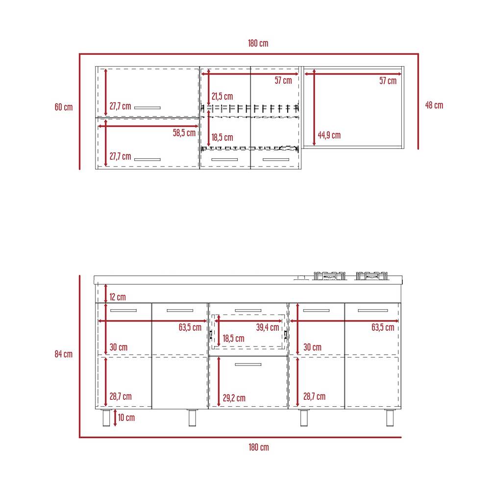 Cocina Sakai Taupe y Blanco 180 cm Izquierda con Mesón - Cocinas | Bylmo
