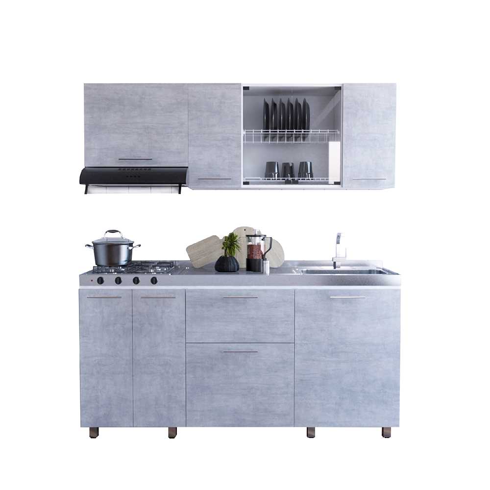 Cocina Integral Blanco 180x195cm con Meson de Acero Inoxidable y con Pozuelo para lado Derecha - Cocinas | Bylmo