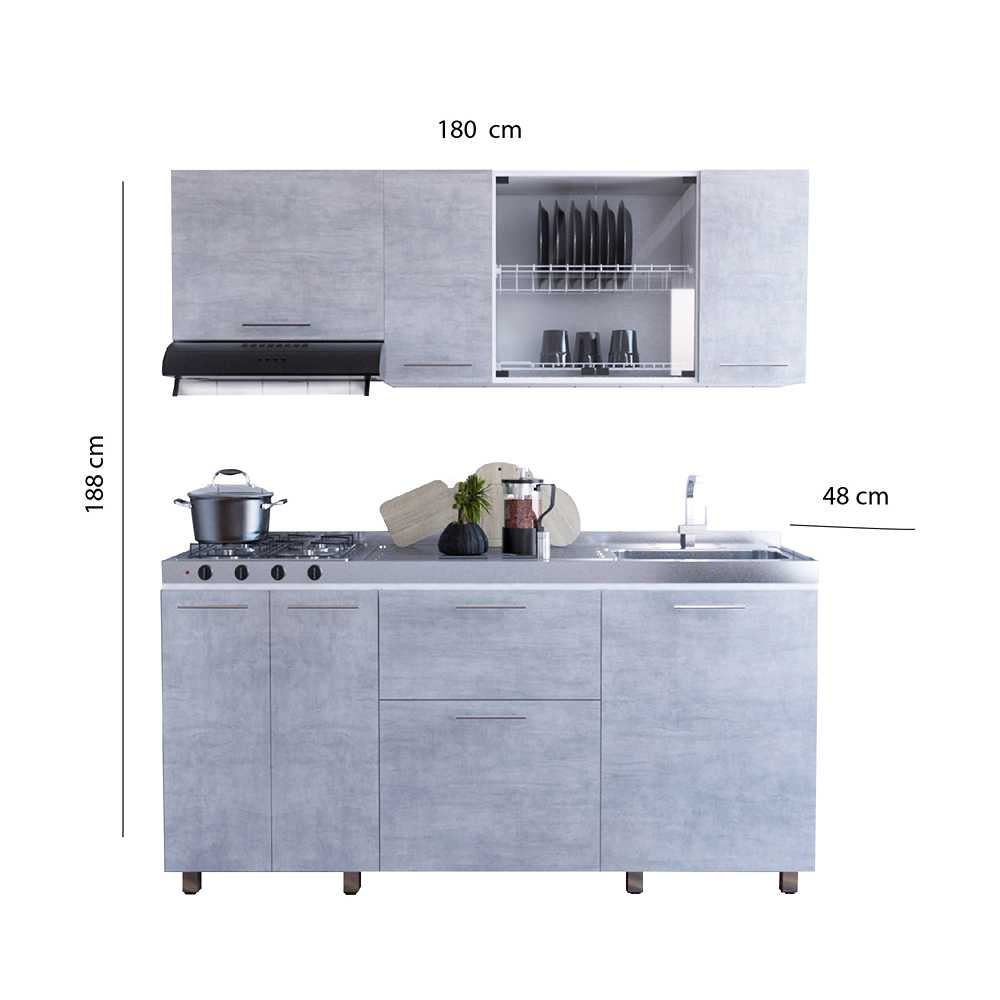Cocina Integral Blanco 180x195cm con Meson de Acero Inoxidable y con Pozuelo para lado Derecha - Cocinas | Bylmo