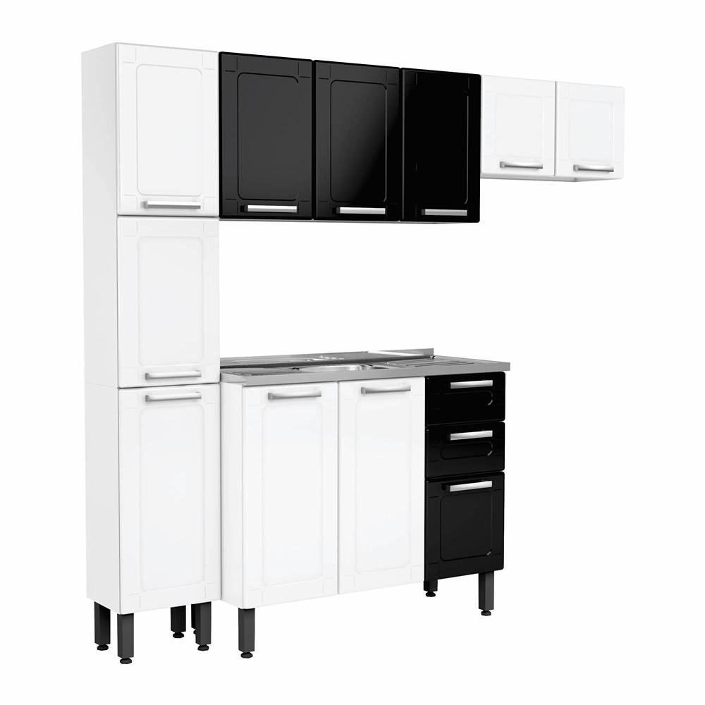 Cocina Caribe Blanco y Negro 105x52,5cm con Meson de Acero Inoxidable y con Pozuelo para lado Izquierda - Cocinas | Bylmo