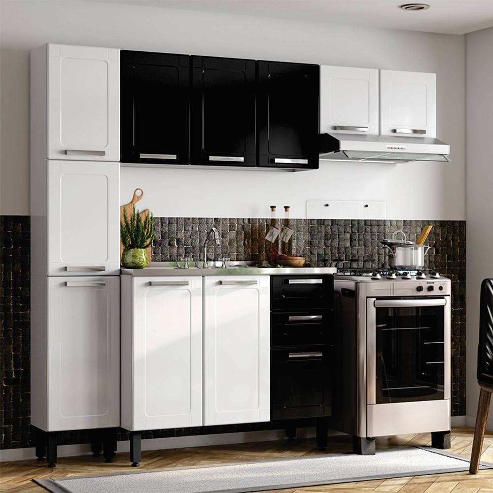 Cocina Caribe Blanco y Negro 105x52,5cm con Meson de Acero Inoxidable y con Pozuelo para lado Izquierda - Cocinas | Bylmo