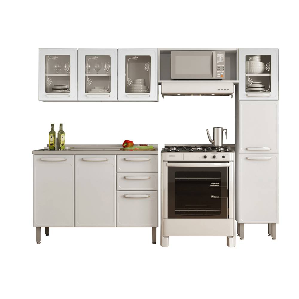 Cocina Integral Evidence Blanco 105x52,5cm con Meson de Acero Al Carbon y con Pozuelo para lado Centro - Cocinas | Bylmo