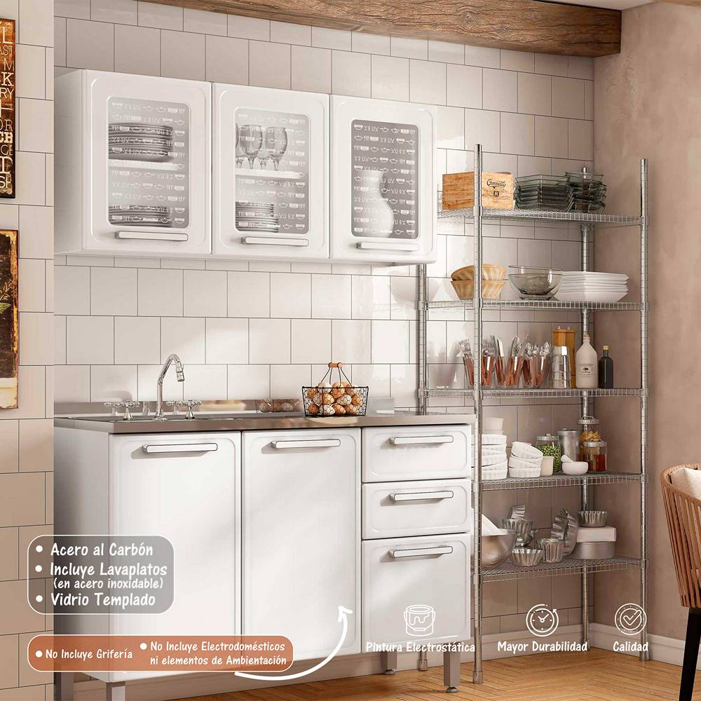 Cocina Integral Gourmet Blanco 120 cm Izquierda con Mesón - Cocinas | Bylmo