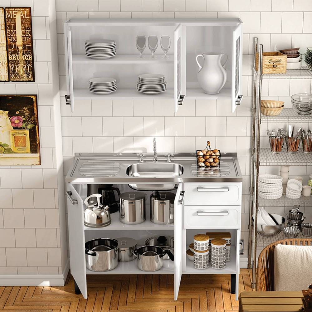 Cocina Integral Gourmet Blanco 120 cm Izquierda con Mesón - Cocinas | Bylmo