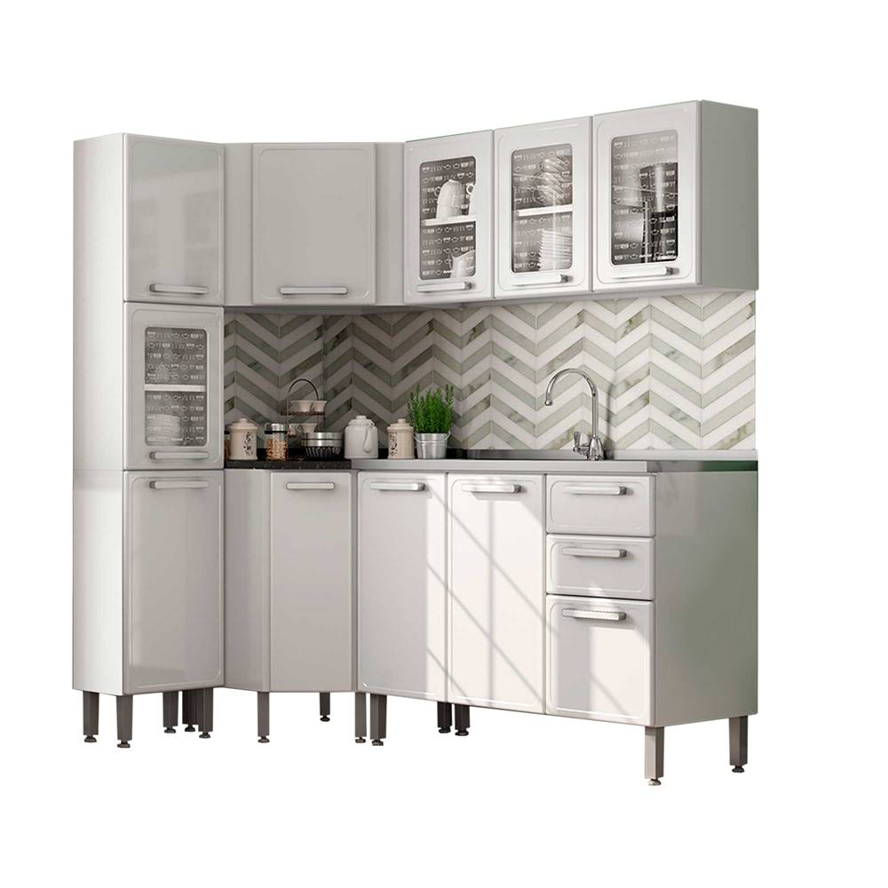 Cocina Integral Gourmet Blanco 188 cm Esquinera con Mesón - Cocinas | Bylmo