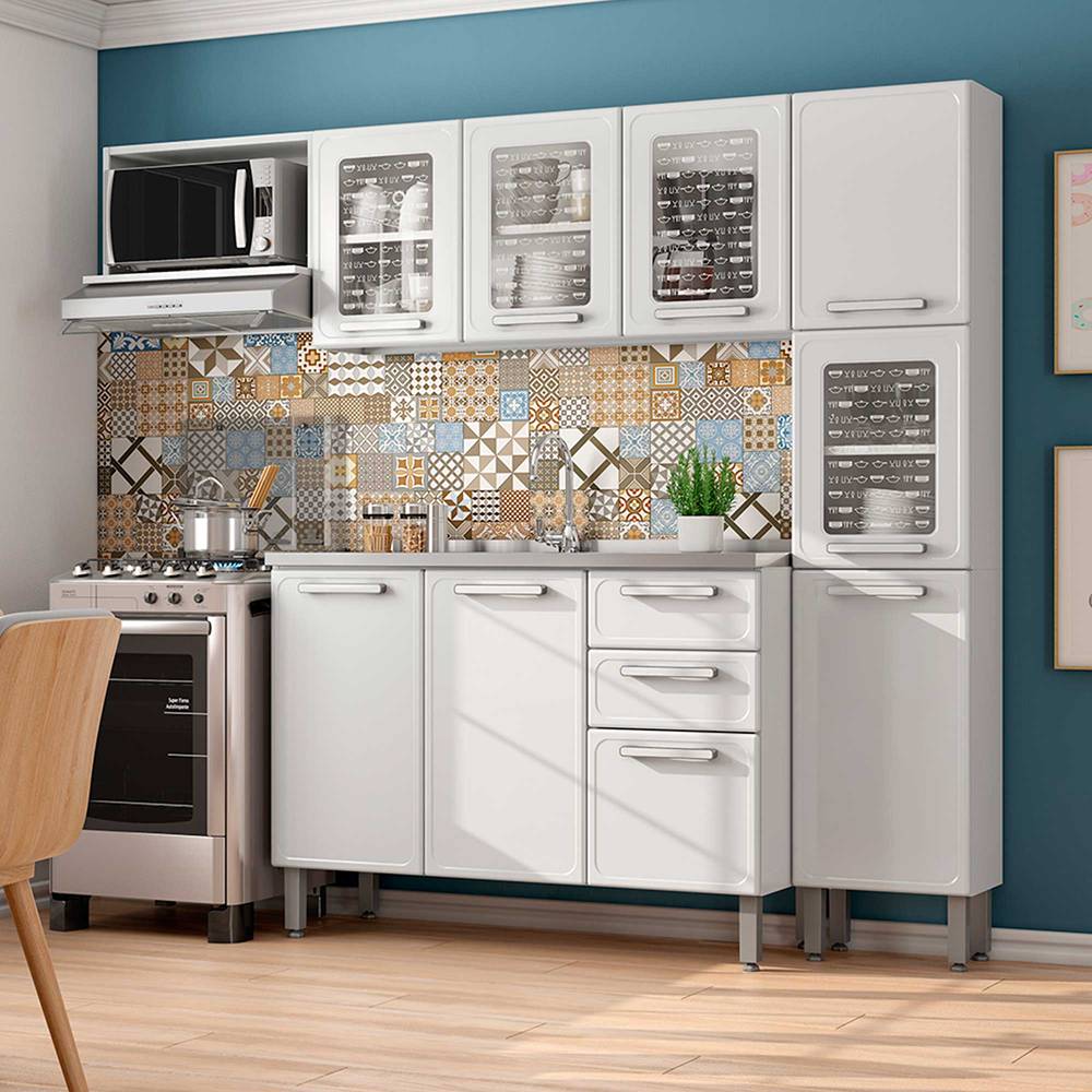 Cocina Integral Gourmet Blanco 220 cm con Mesón - Cocinas | Bylmo