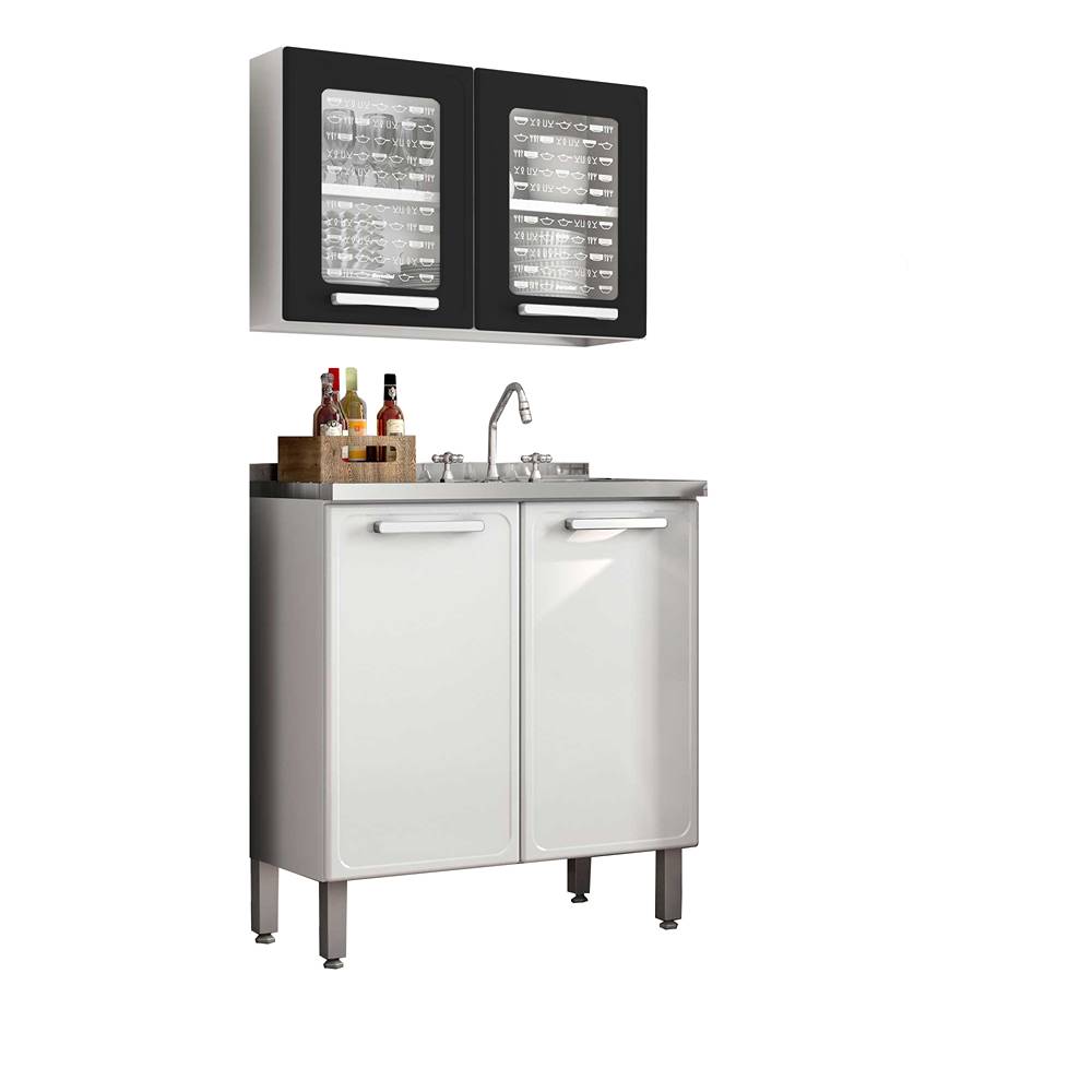 Cocina Integral Gourmet Blanco y Negro 80 cm con Mesón - Cocinas | Bylmo