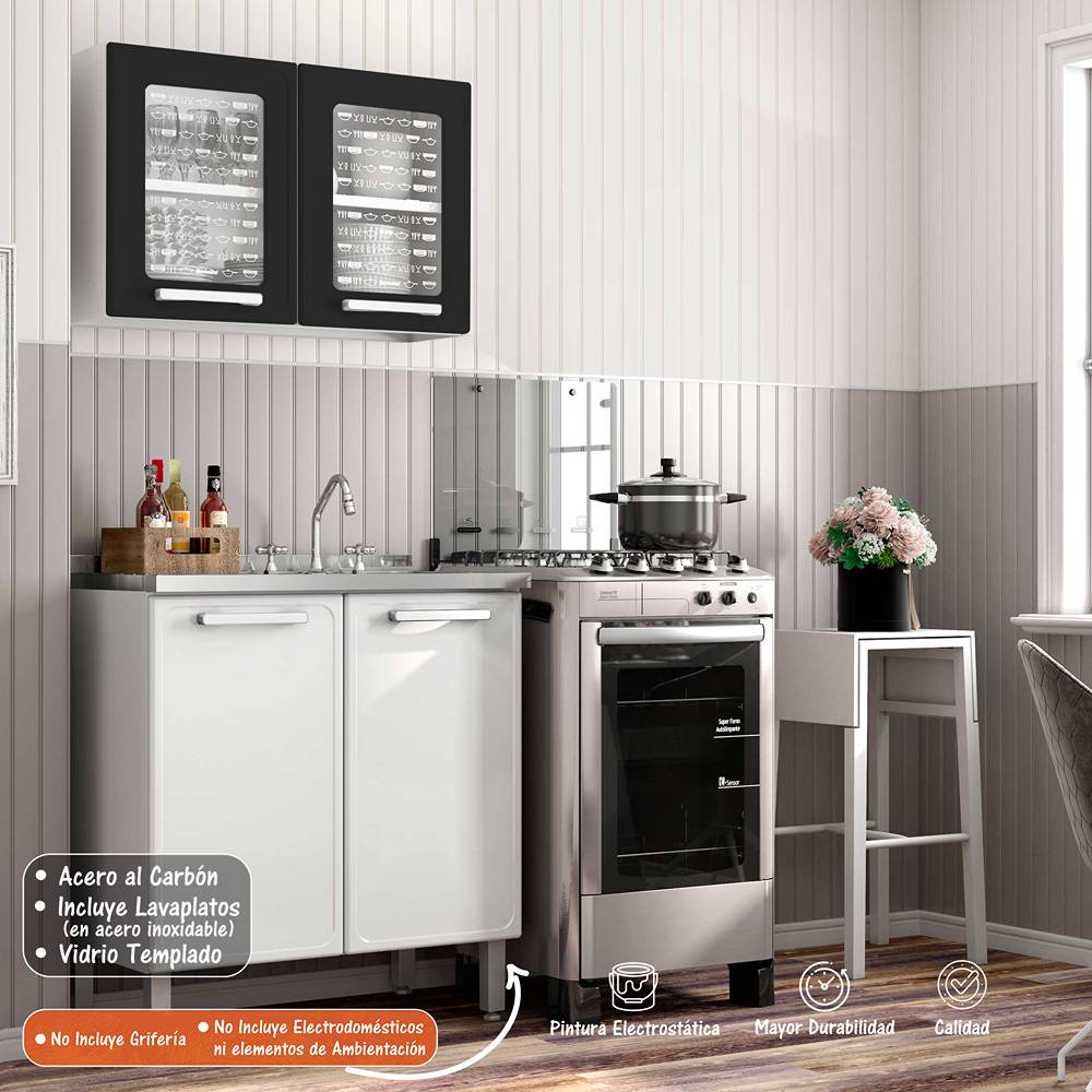 Cocina Integral Gourmet Blanco y Negro 80 cm con Mesón - Cocinas | Bylmo