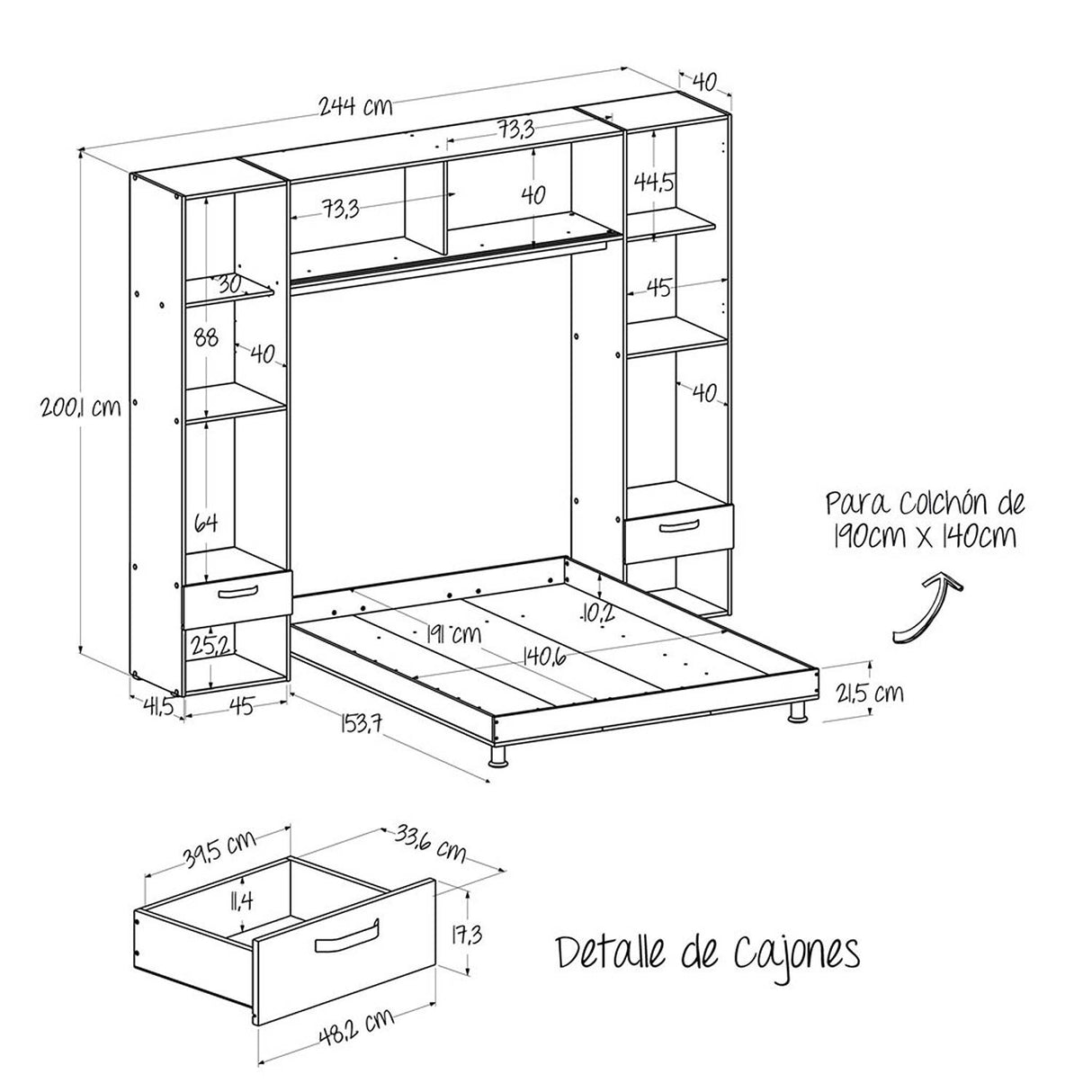 Combo Cama y Mesa de Noche Alcala Wengue 244x200cm para Colchón Doble 140 X 190 Cm - Camas | Bylmo