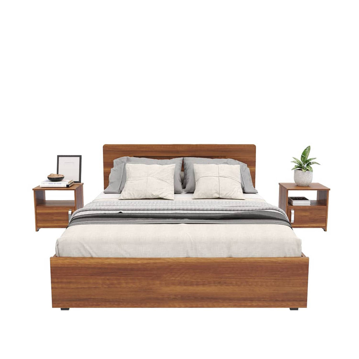 Combo Cama y Mesas de Noche Caramelo 151x82cm para Colchón Doble 140 X 190 Cm con Cabecero - Camas | Bylmo