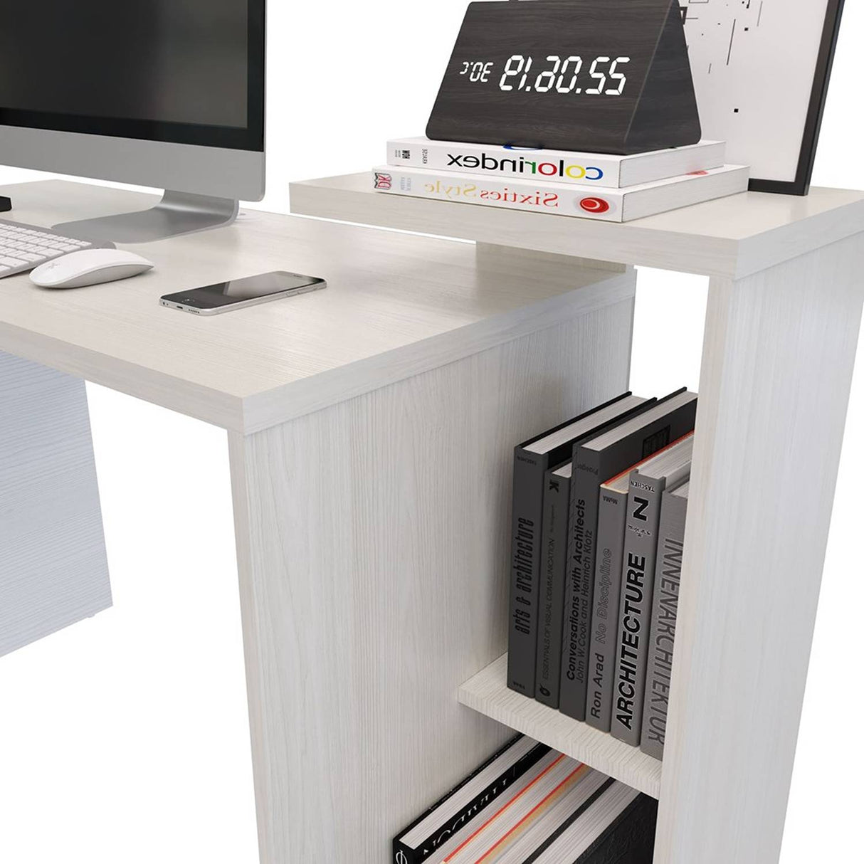 Combo Escritorio y Biblioteca Z Niebla 121x82cm sin Cajones y con Organizador de Libros - Escritorios y Archivadores | Bylmo