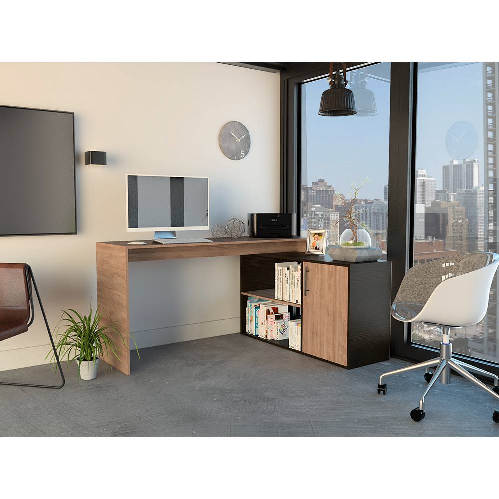 Escritorio en L Bilbao Miel 151.5x116.5cm sin Cajones y con Organizador de Libros - Escritorios y Archivadores | Bylmo