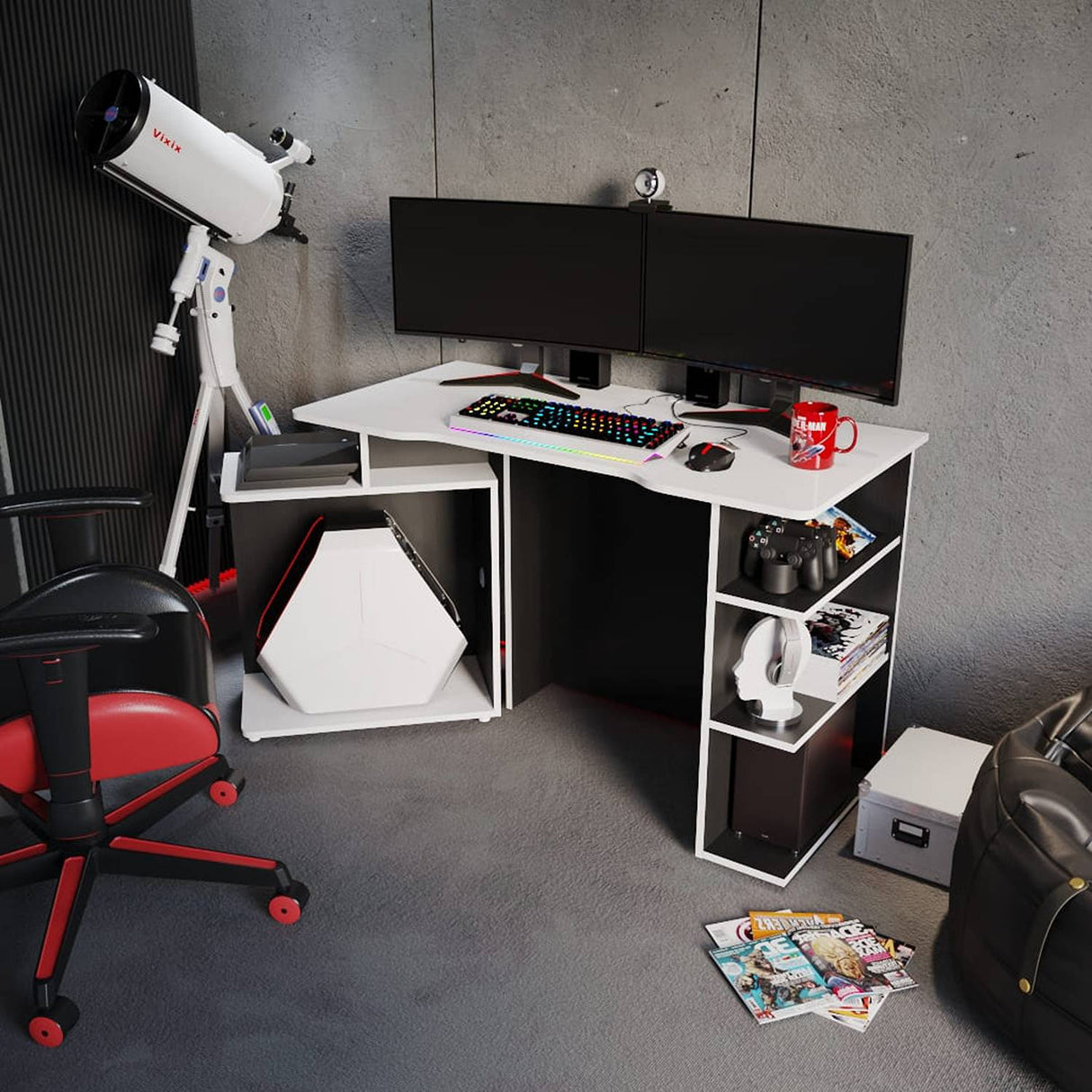 Escritorio Gamer Trinity Wengue y Blanco 120 cm Transformable - Escritorios y Archivadores | Bylmo