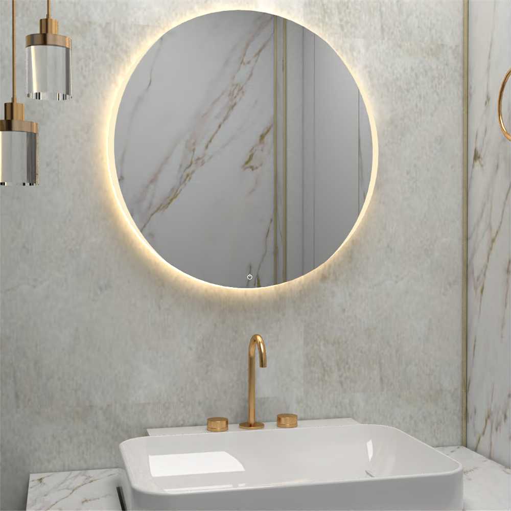 Espejo de Baño Dakota Plateado 60x60cm Redondo y con Iluminiación Led - Espejos Decorativos | Bylmo