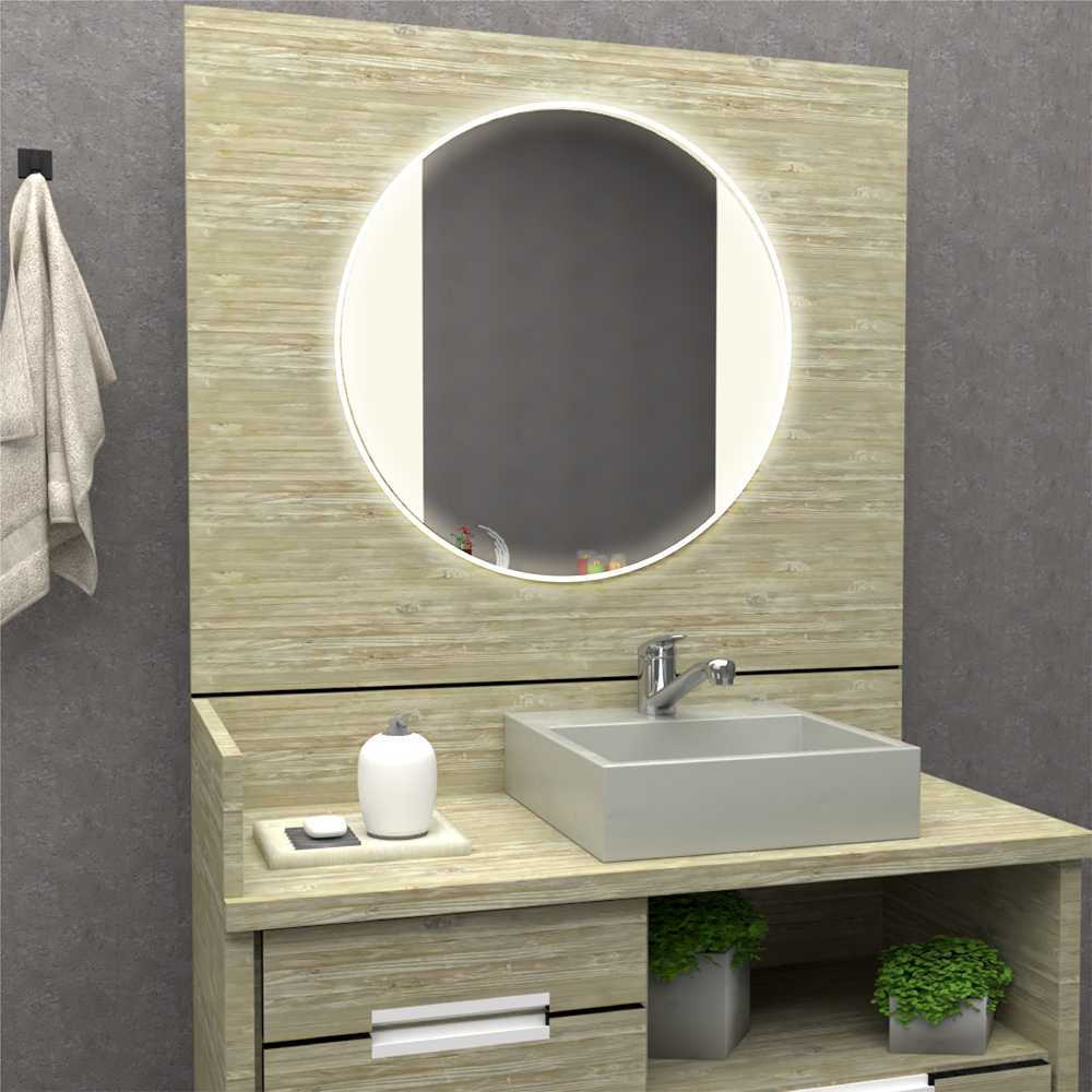 Espejo de Baño Lucca Plateado 65x65cm Redondo y con Iluminiación Led - Espejos Decorativos | Bylmo