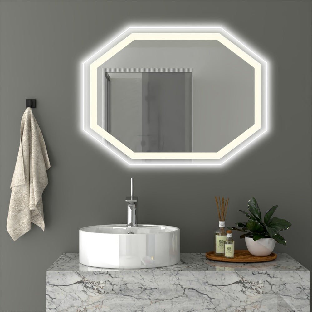 Espejo de Baño Led Mizu Plateado 80x60cm Hexagono con Sandblasting - Espejos de Baño | Bylmo