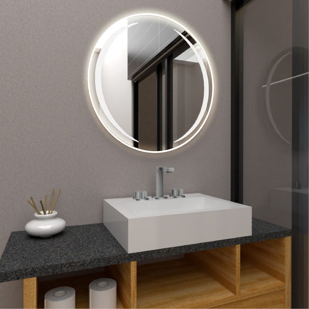Espejo de Baño Led Oliver Plateado 70x70cm Redondo con Sandblasting - Espejos de Baño | Bylmo