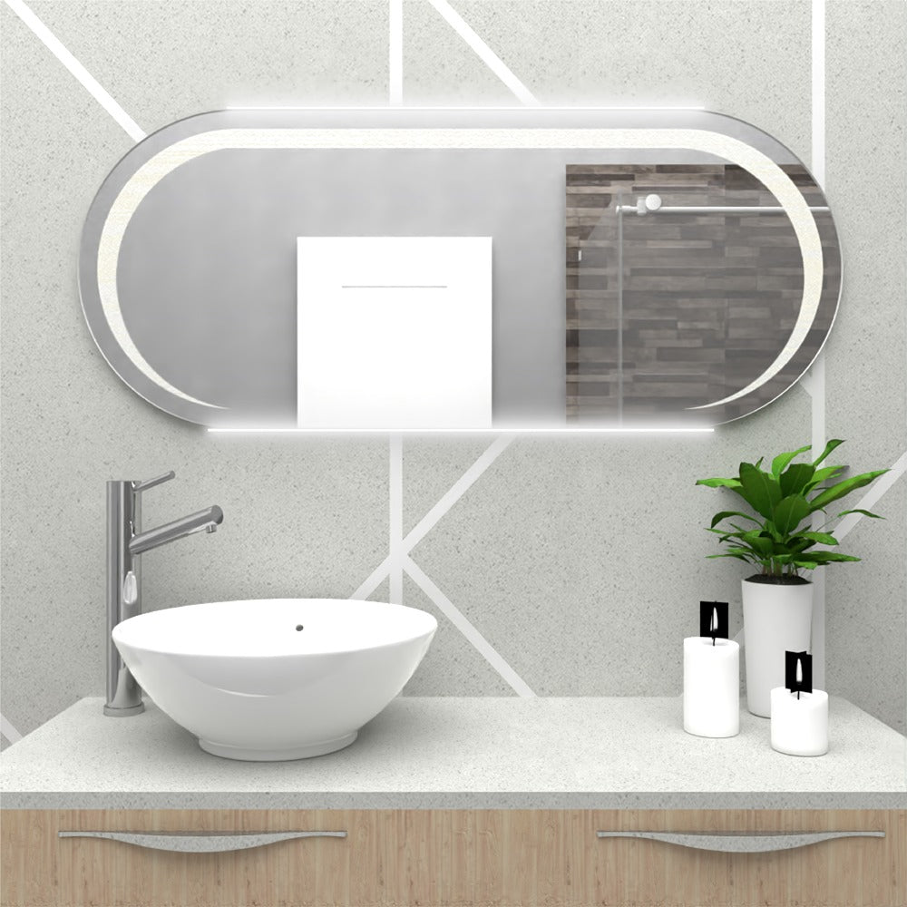 Espejo de Baño Led Veron Plateado 120x50cm Ovalado con Sandblasting - Espejos de Baño | Bylmo